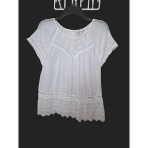 Joie 100% Ramie Blouse Lace Details Pure White Boho Festival Peasant Size Small